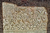 Angkor Wat temple, the bas-reliefs of the third enclosure. West Gallery Southern Part. Battle of Kuruksetra